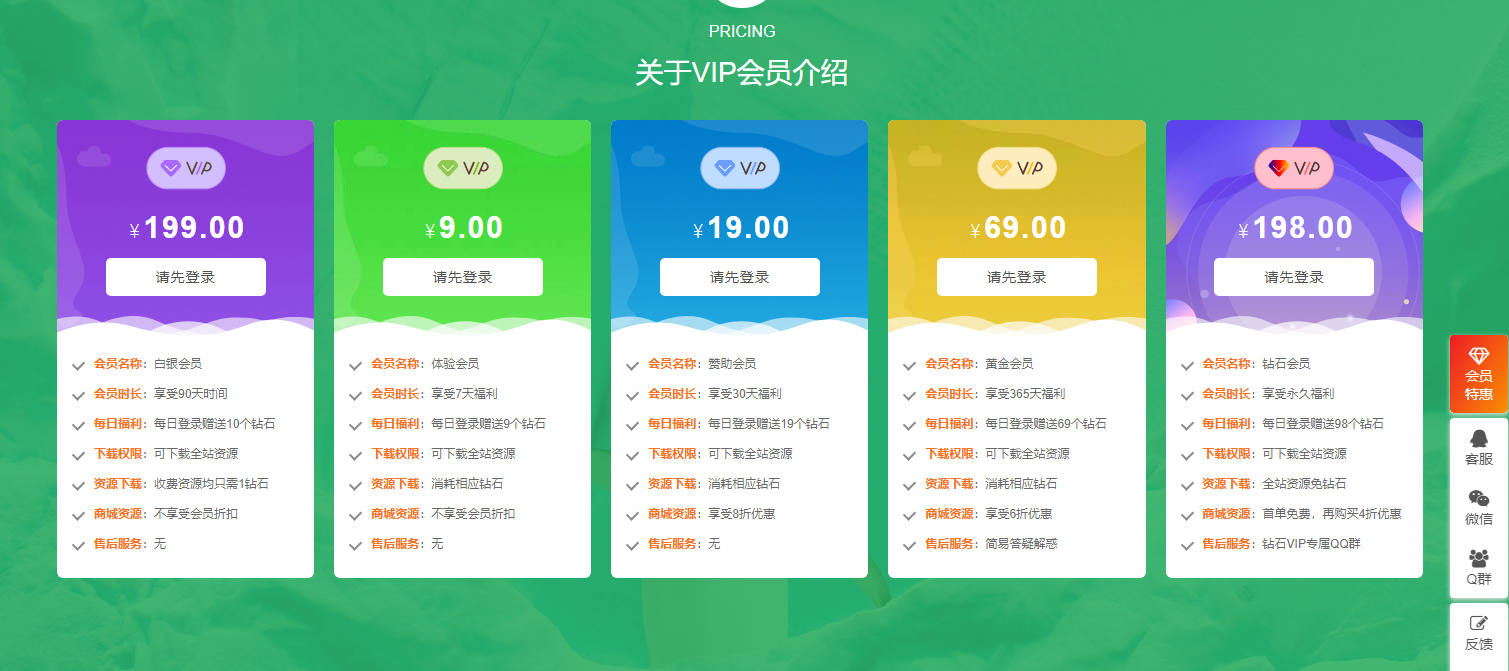 漂亮大气VIP会员介绍页面html单页源码无需数据库-精品资源网